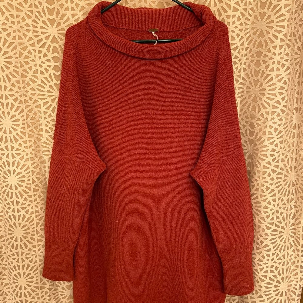 Free People Knit Cowel/Turtle-Neck Sweater in Rust